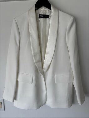Zara Cream Satin Shawl Collar Blazer